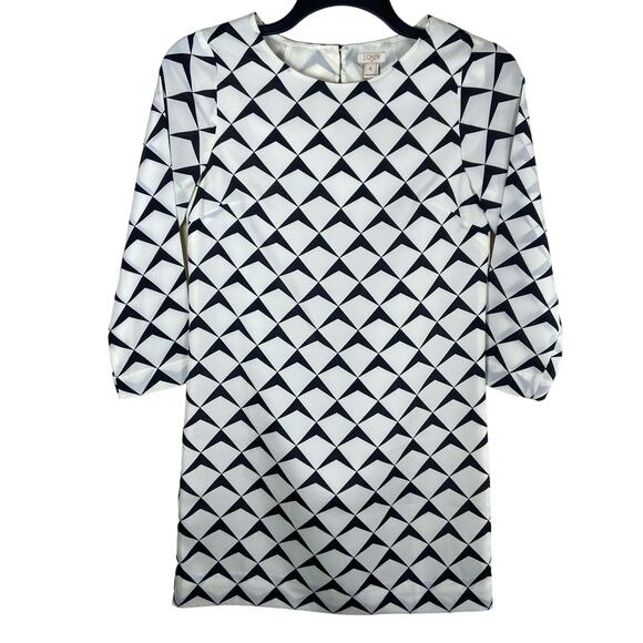 J. Crew Dress Women's 0 Black White Geometric Print Shift Classy Business Career - Picture 1 of 11